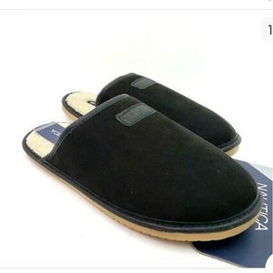 Nautica Men's Microsuede Faux Fur Lined Slippers True Black, XL